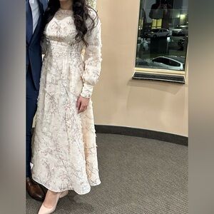 Modest White/Cream Floral Dress